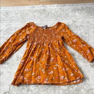 The Children's Place Orange Floral Smocked Long-Sleeve Dress